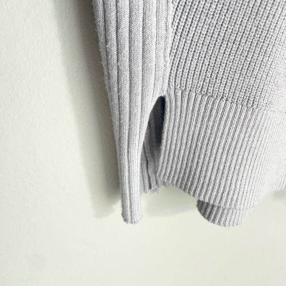 Daily Practice Ribbed Sweater Dress – Gray w/ Multicolor Stripe Trim - Picture 4 of 8